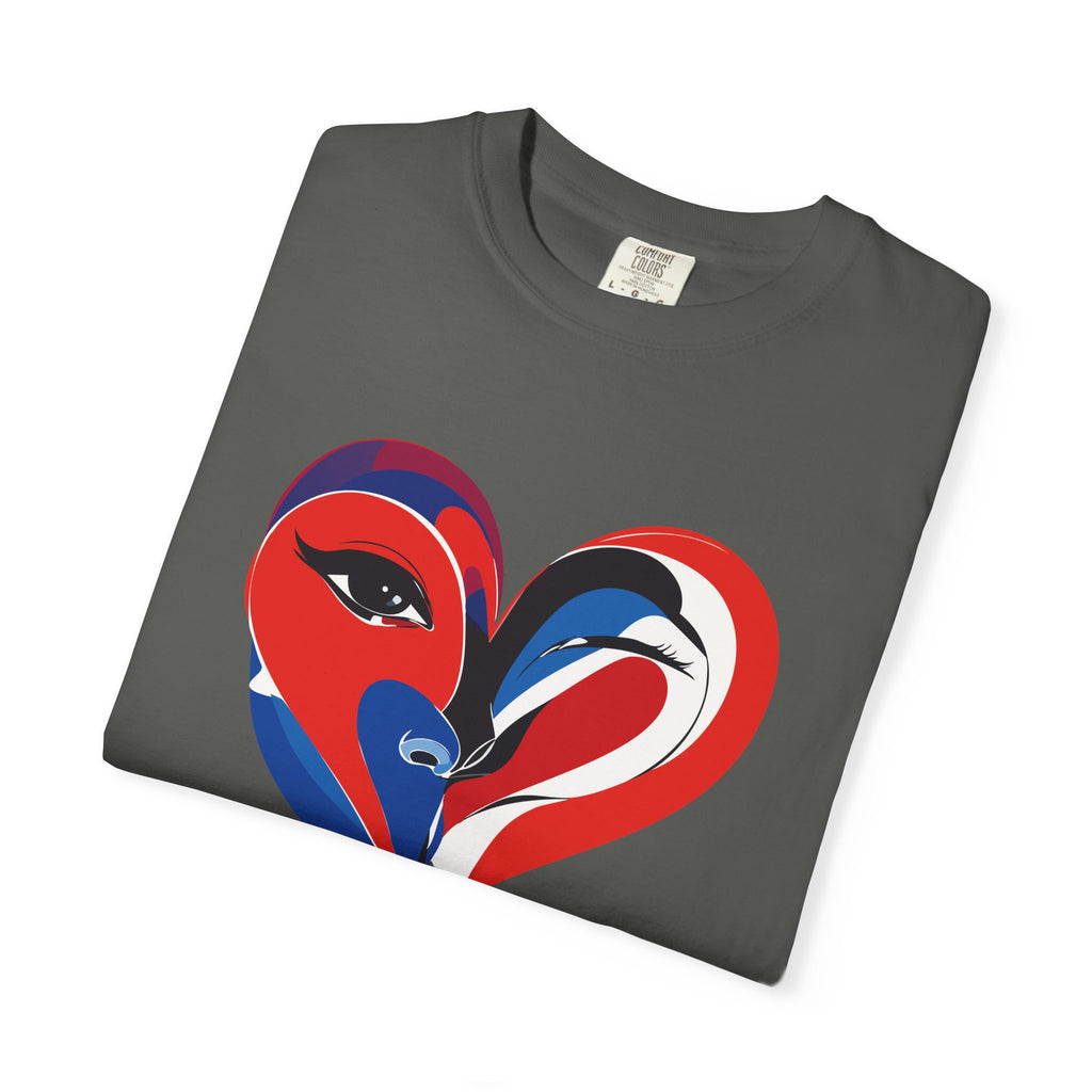 Heart Art Graphic Tee Red & Blue Woman Face Heart Design