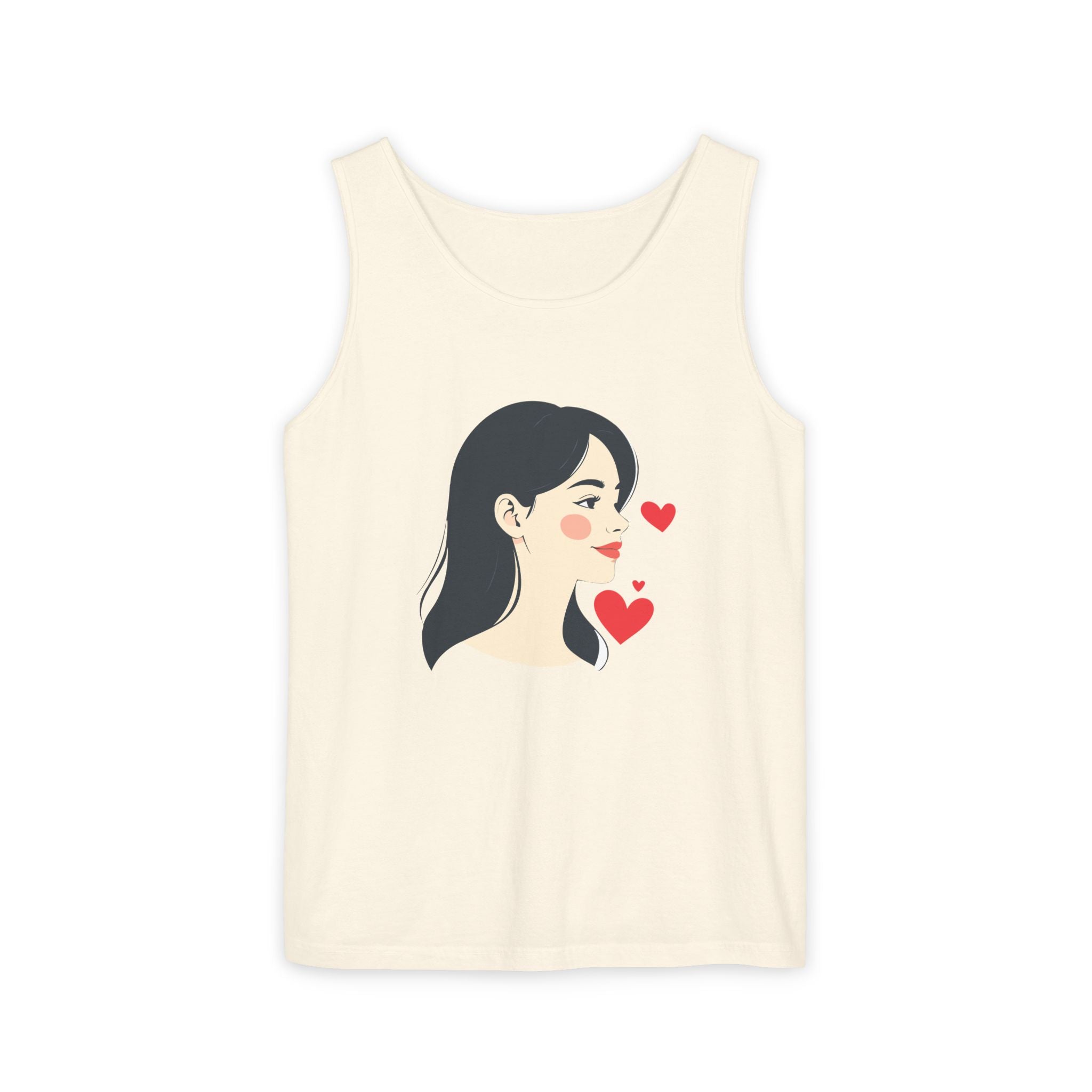 Kawaii Girl Portrait Tank Top Cute Heart Illustration Graphic Tank
