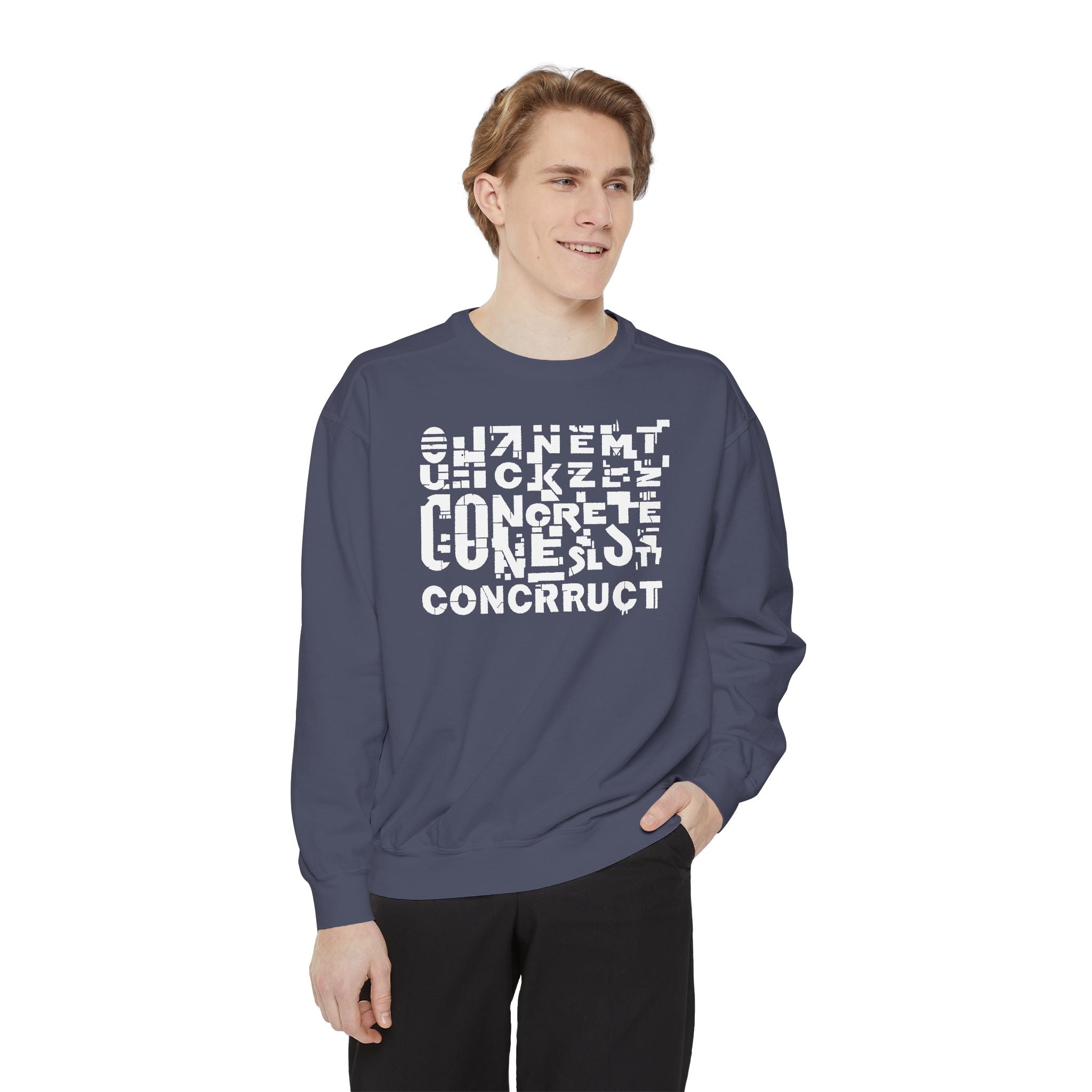 Concrete Script Sweatshirt Urban Typography Garment-Dyed Crewneck