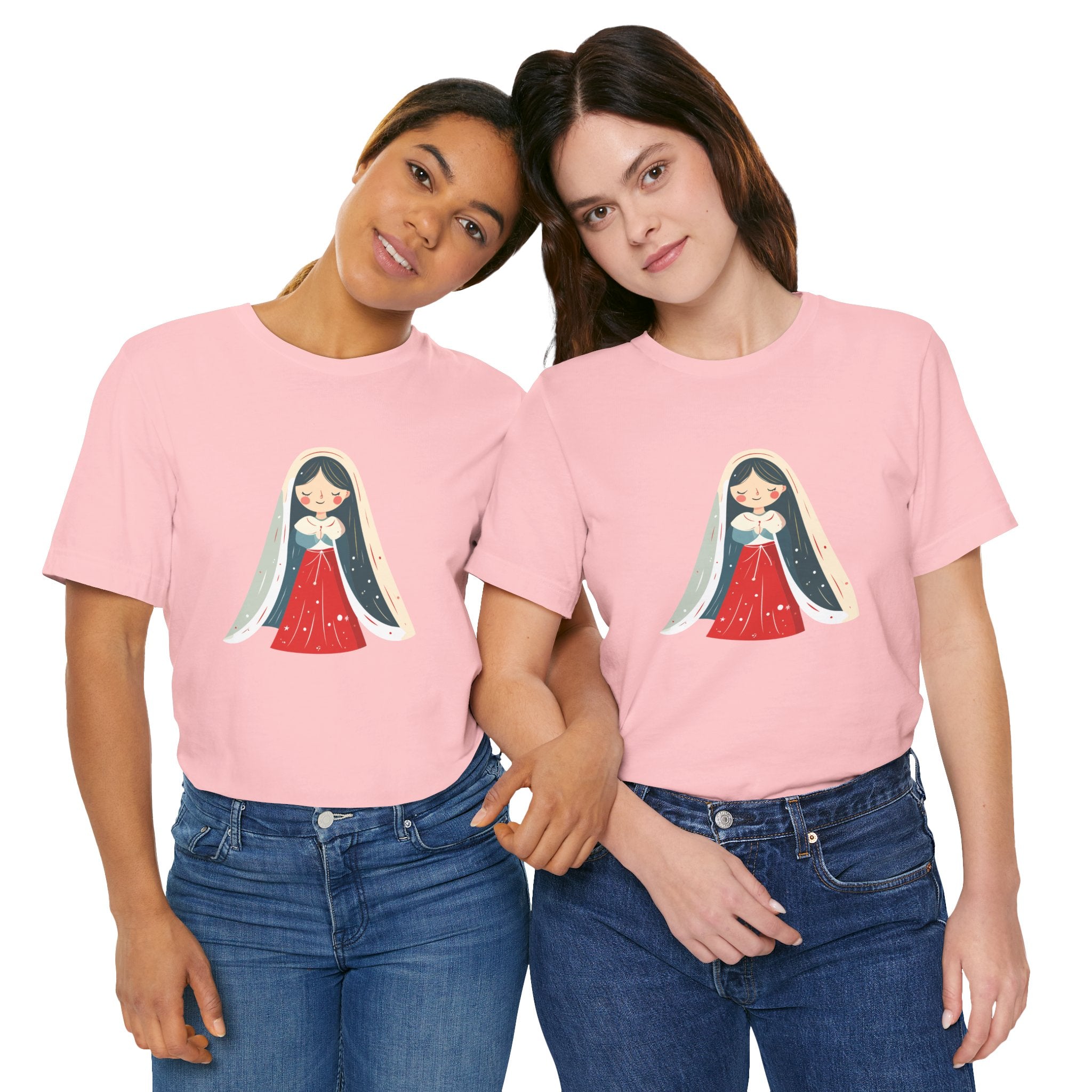 Virgin Mary Illustration Tee — Cute Nativity T-Shirt