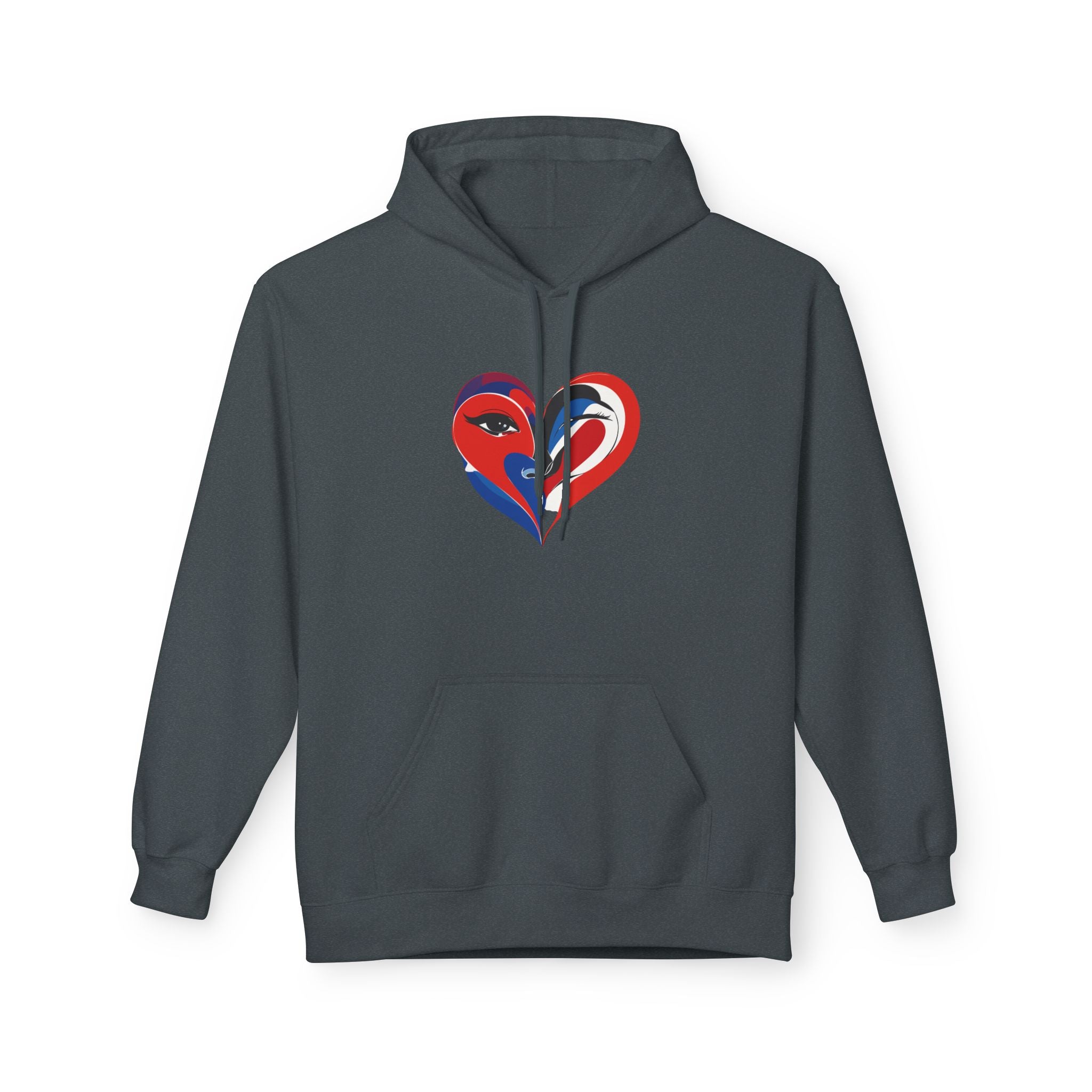 Patriotic Heart Face Hoodie Red White Blue Love Graphic