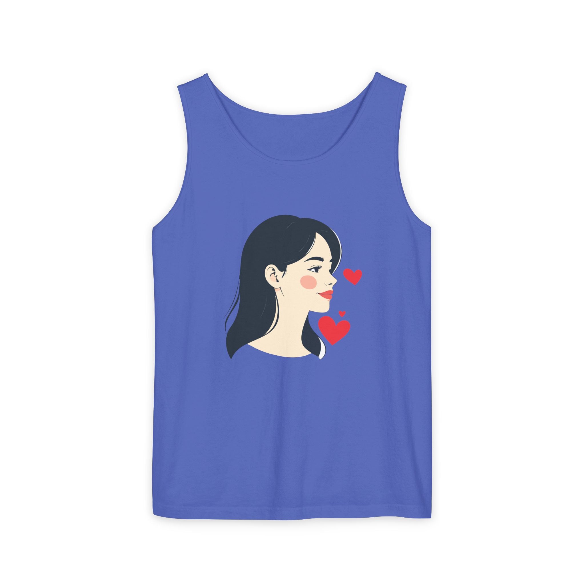 Kawaii Girl Portrait Tank Top Cute Heart Illustration Graphic Tank