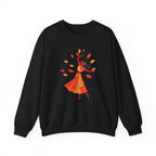 Black sweatshirt with a colorful graphic design on a white background