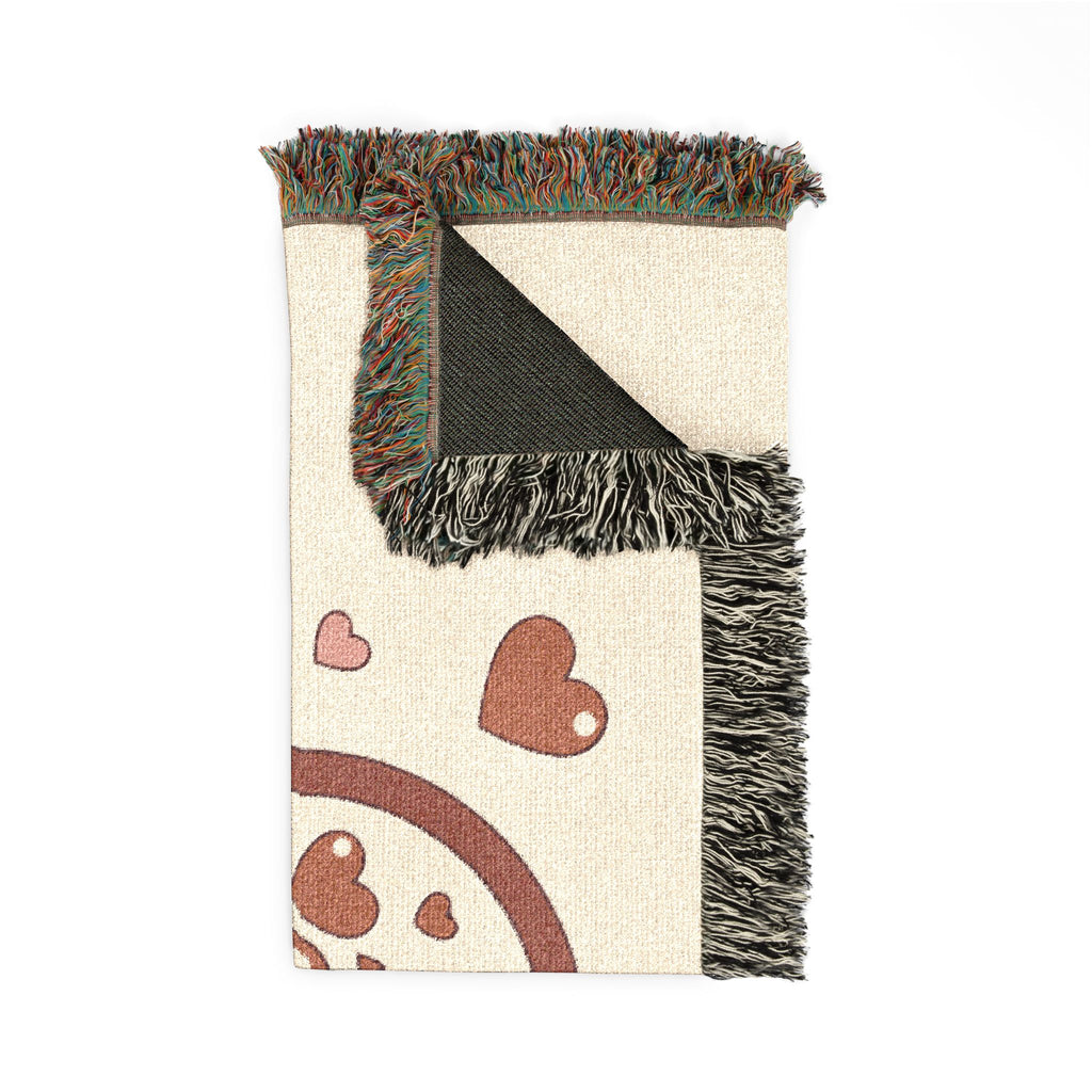 Textile with heart and circular pattern on a white background