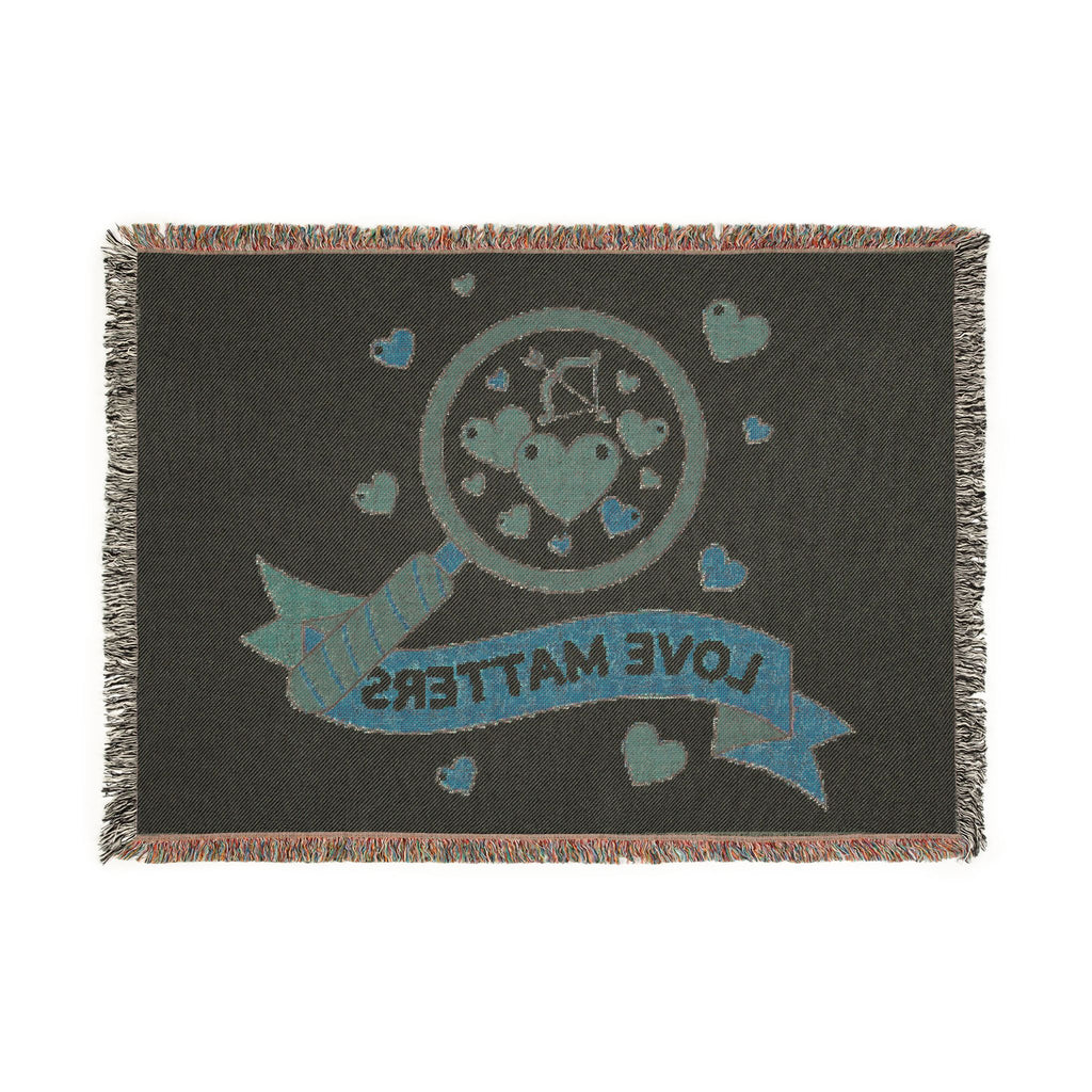 Blanket with 'Love Matters' design on a white background