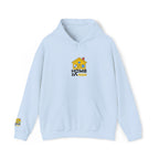 Light blue hoodie with a graphic design on a white background