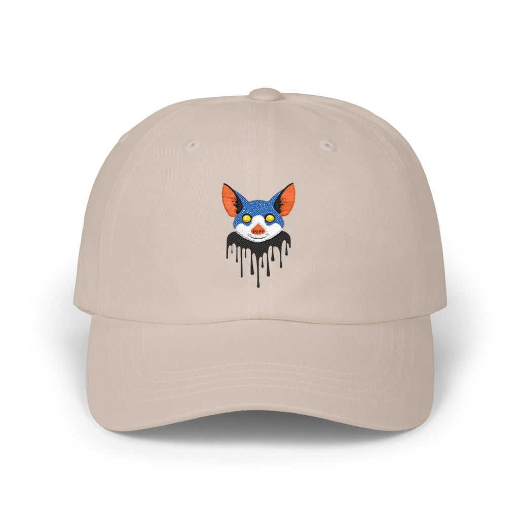 Beige cap with a colorful fox face design on a white background