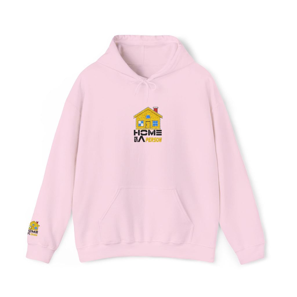 Pink hoodie with a graphic design on a white background