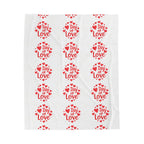 White towel with red 'Day of Love' text and heart patterns on a white background