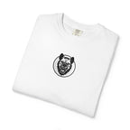 White t-shirt with black bear graphic on a white background