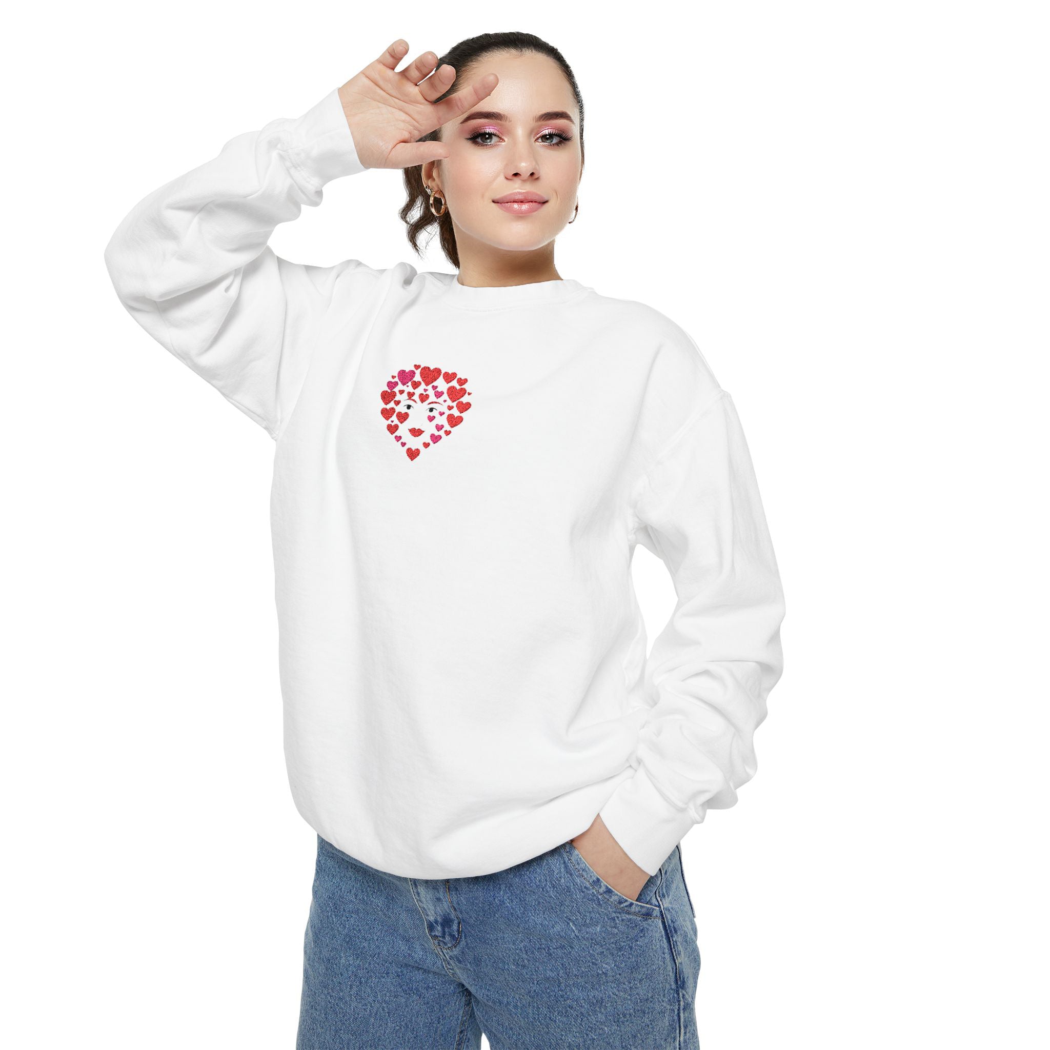 Heart Cluster Sweatshirt Small Red Heart Design Valentine's Day Casual Pullover