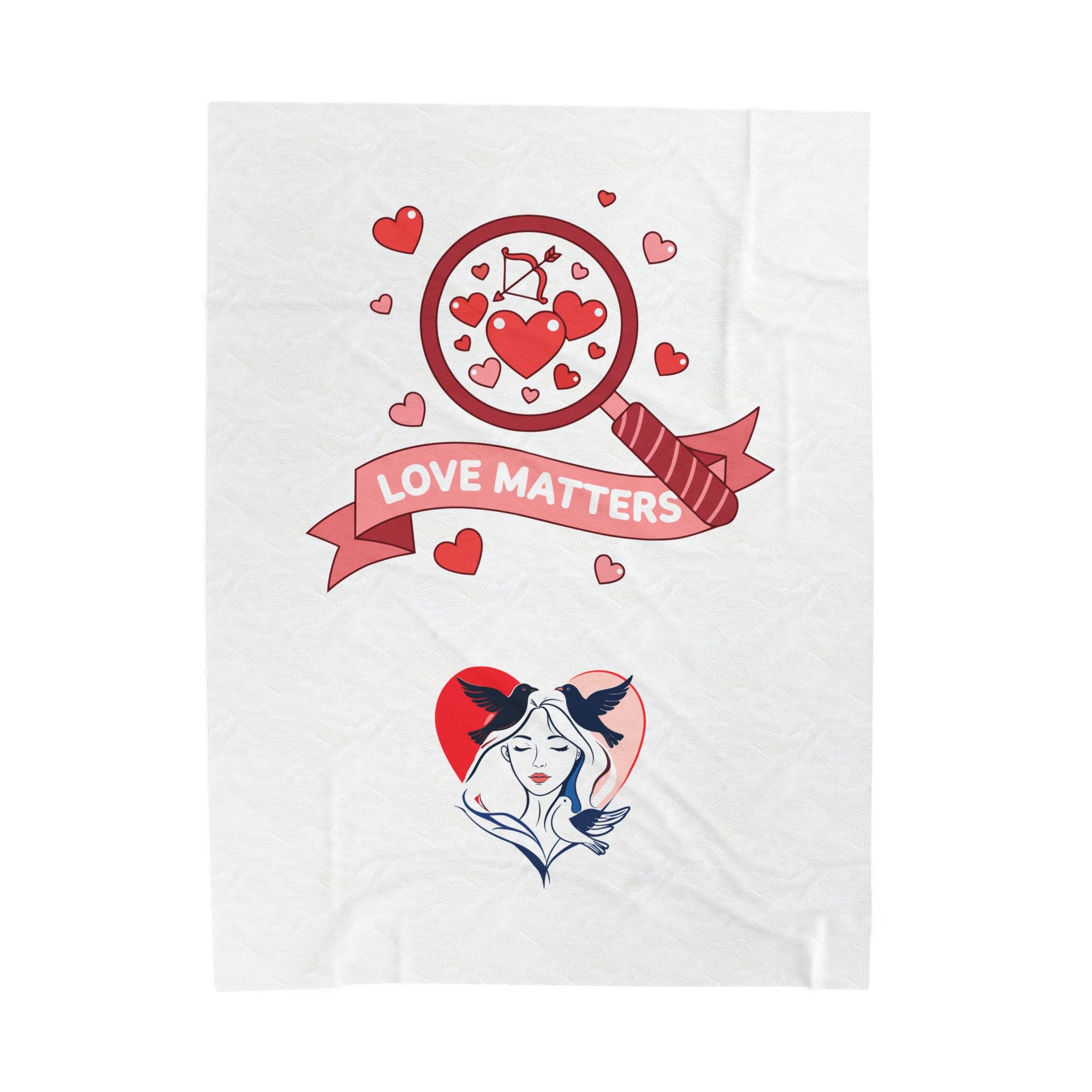 White t-shirt with red heart design and 'Love Matters' text on a white background