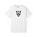 White t-shirt with a black wolf graphic on a white background
