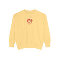 Yellow sweatshirt with a heart design on a white background