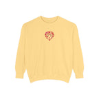 Yellow sweatshirt with a heart design on a white background