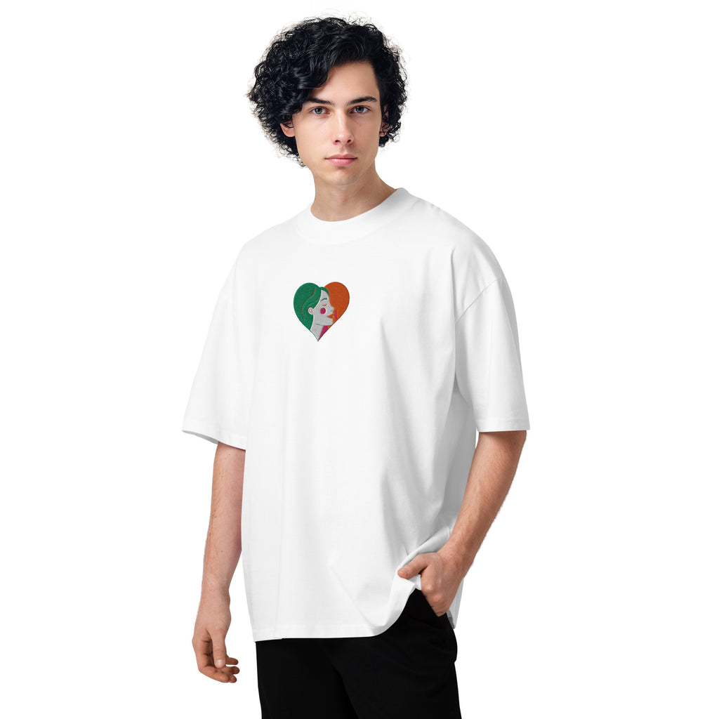 Woman Face in Heart Unisex Organic Oversized High Neck T-Shirt
