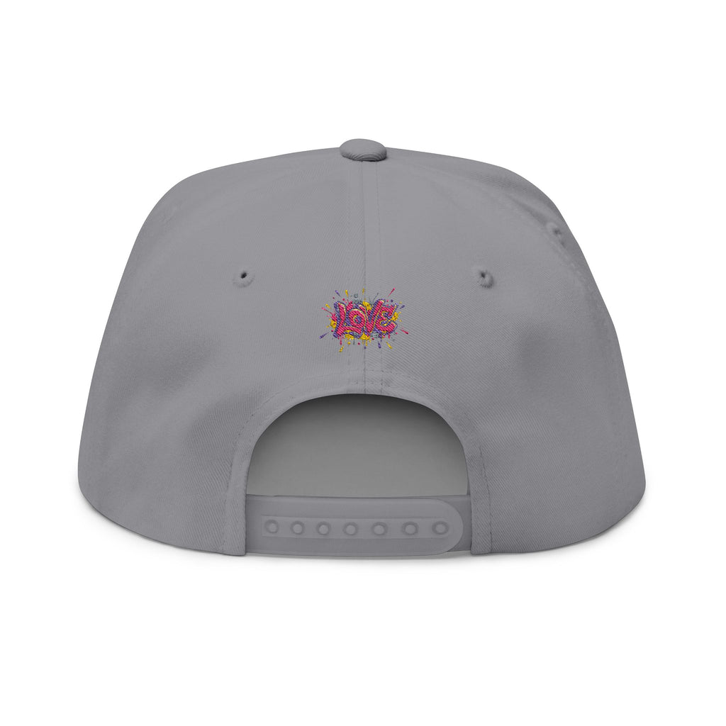 Gray cap with colorful logo on the back against a white background
