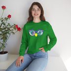 Owl Glasses Sequin Crewneck Sweatshirt Whimsical Sparkle Pullover