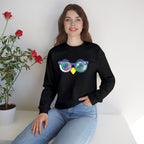 Owl Glasses Sequin Crewneck Sweatshirt Whimsical Sparkle Pullover