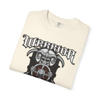 Folded t-shirt with 'Warrior' design on a white background