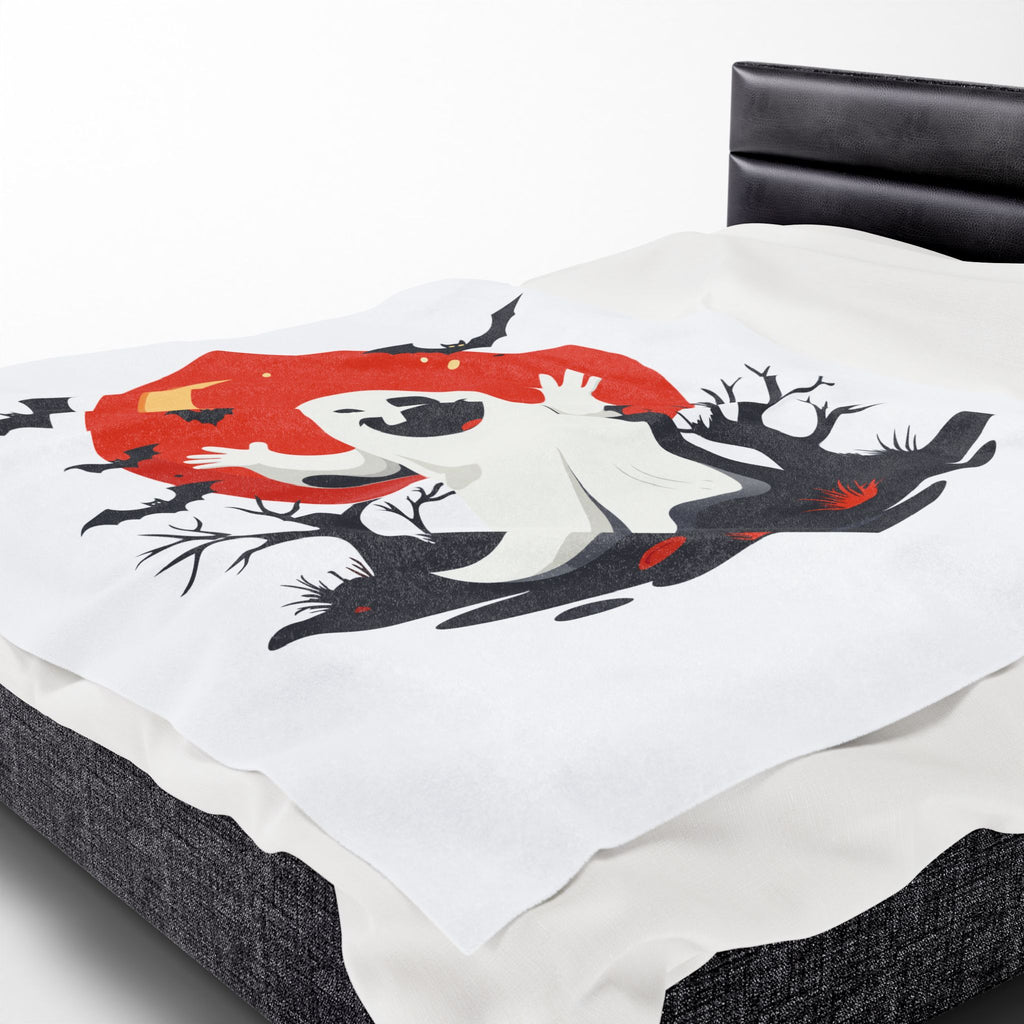 White duvet cover with black and red tree design on a bed