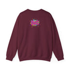 Maroon sweatshirt with colorful 'LOVE' design on the back against a white background