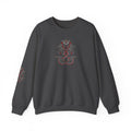 Dark gray sweatshirt with red and white snake design on a white background