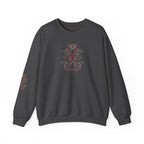 Dark gray sweatshirt with red and white snake design on a white background