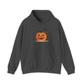 Dark gray hoodie with a pumpkin design on a white background