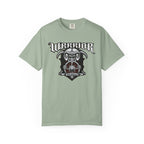 Light green t-shirt with 'Warrior Valhalla' graphic design on a white background