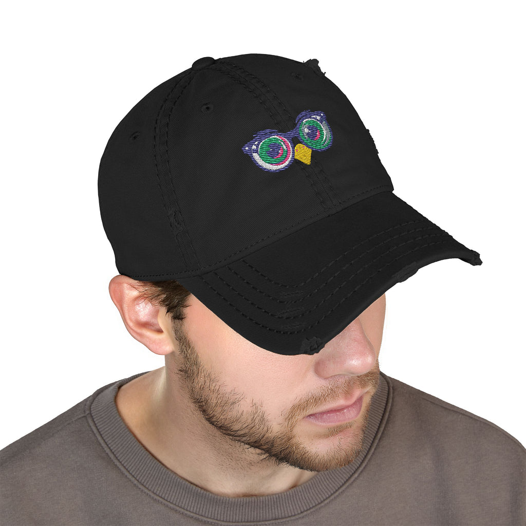 Embroidered Owl Eyes Distressed Dad Hat