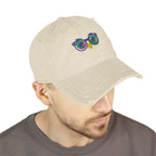 Embroidered Owl Eyes Distressed Dad Hat