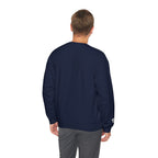 Man wearing a navy blue sweatshirt on a white background