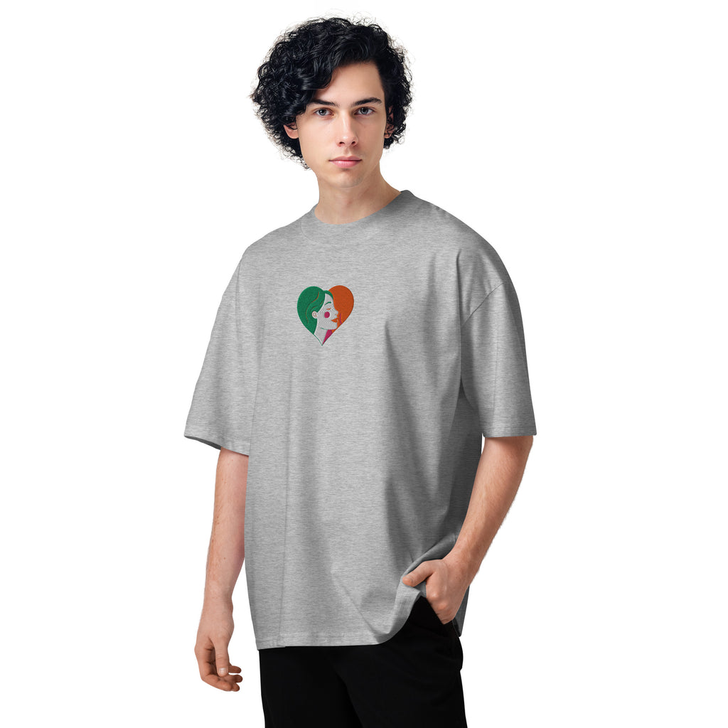 Woman Face in Heart Unisex Organic Oversized High Neck T-Shirt