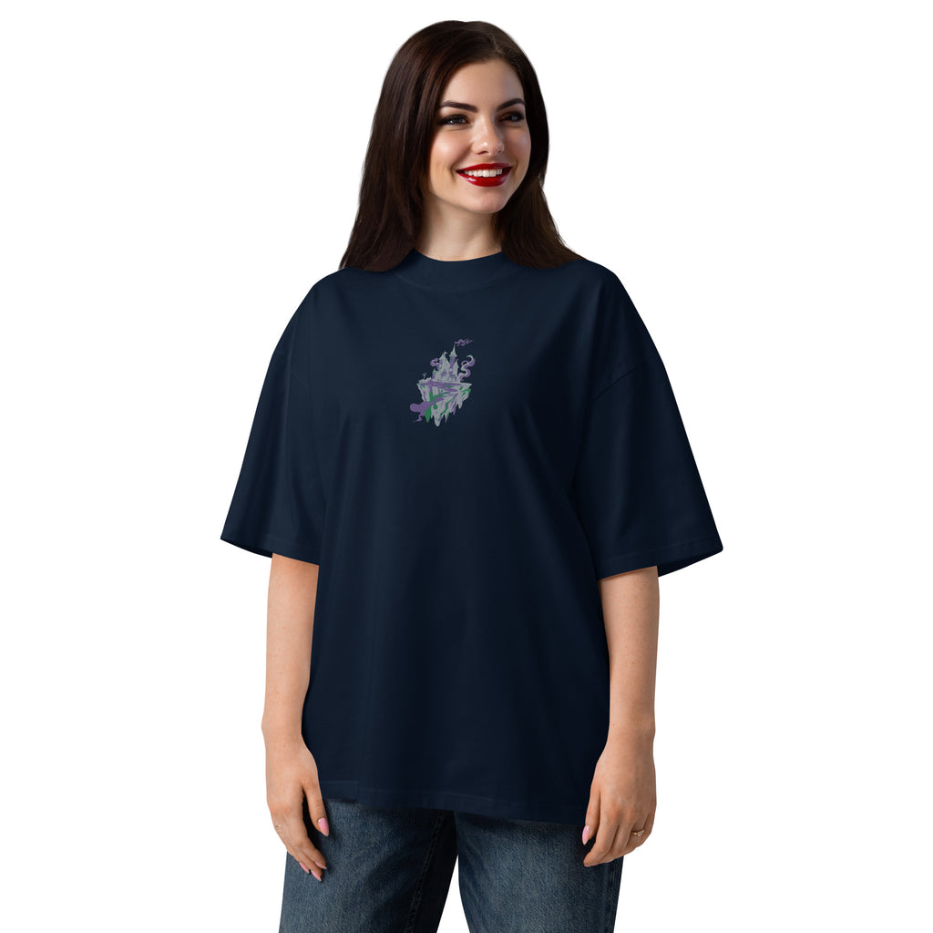 Floating Island Fantasy Graphic – Unisex Organic Oversized High Neck T-Shirt