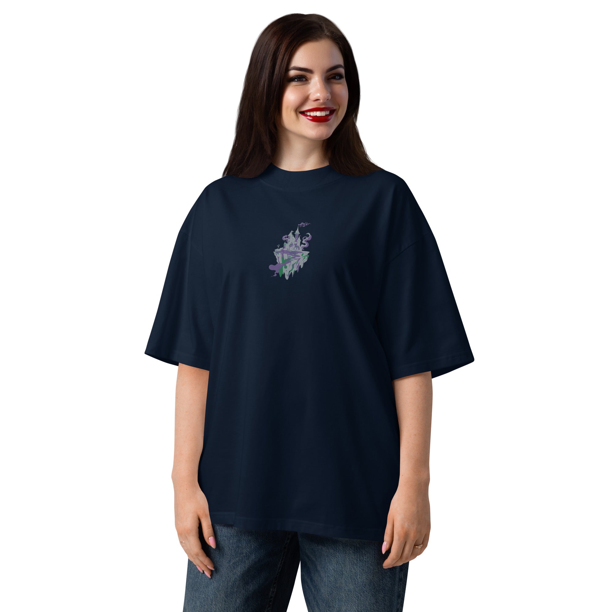 Floating Island Fantasy Graphic – Unisex Organic Oversized High Neck T-Shirt