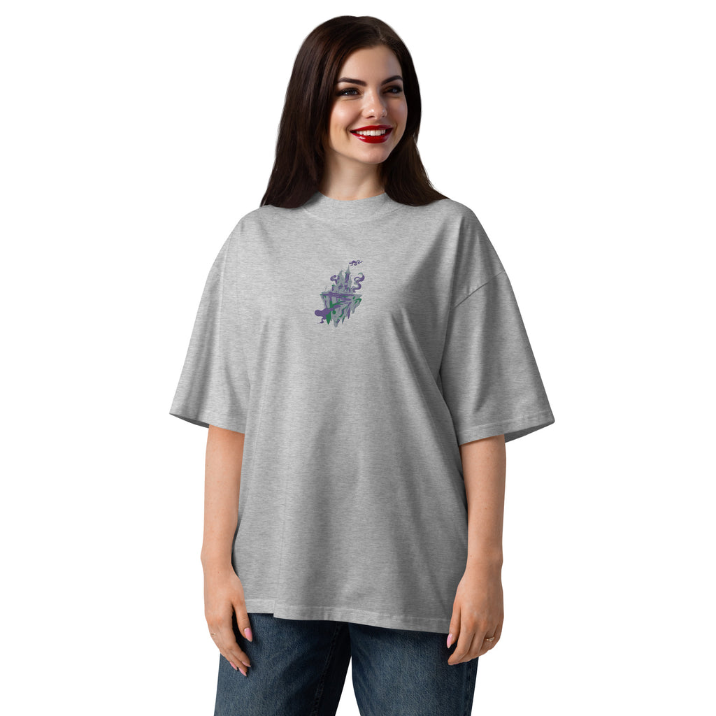 Floating Island Fantasy Graphic – Unisex Organic Oversized High Neck T-Shirt