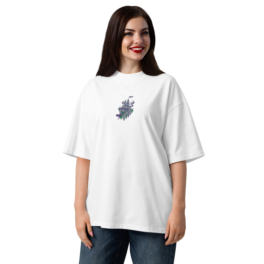 Floating Island Fantasy Graphic – Unisex Organic Oversized High Neck T-Shirt