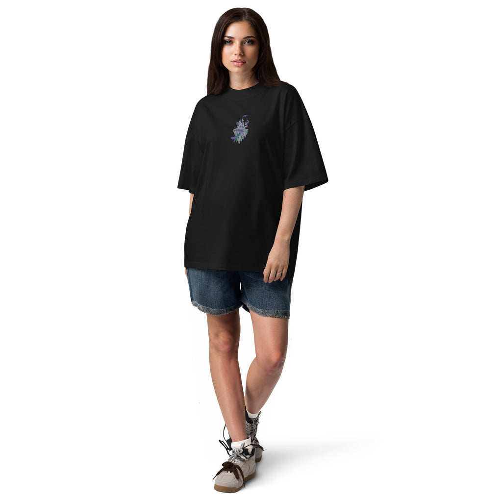 Floating Island Fantasy Graphic – Unisex Organic Oversized High Neck T-Shirt