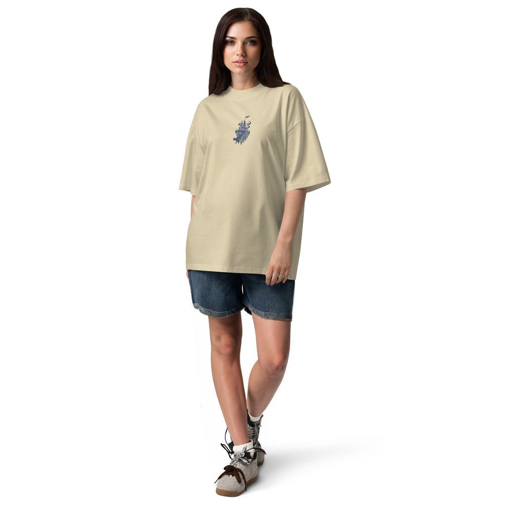 Floating Island Fantasy Graphic – Unisex Organic Oversized High Neck T-Shirt