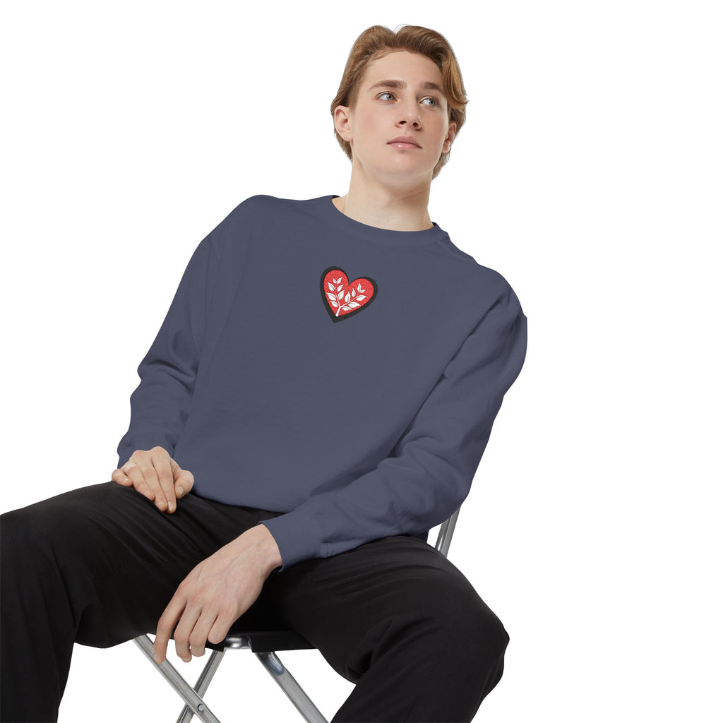 Embroidered Heart Crewneck Sweatshirt Small Red Sparkle Heart Design