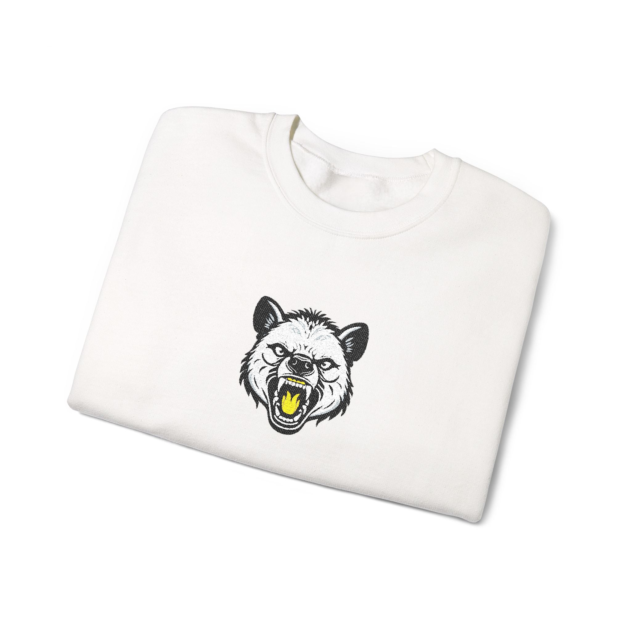 Roaring Hyena Face Graphic Embroidered Crewneck Sweatshirt