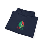 Navy blue hoodie with a colorful leaf design and 'LOVE' text on a white background