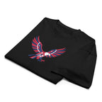 Black sweatshirt with a red, white, and blue eagle design on a white background