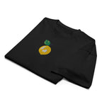 Black sweatshirt with a colorful graphic on a white background