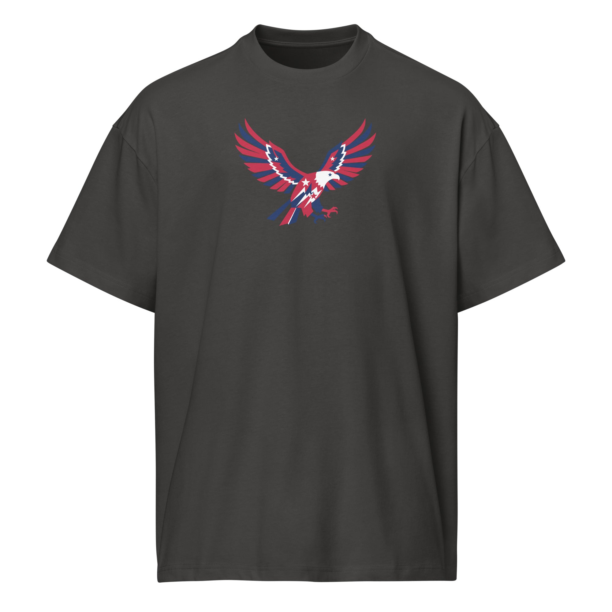 Black t-shirt with white text and a green logo on a white background