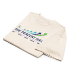 Beige t-shirt with 'One Percent Dail' text and graphics on a white background