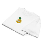 White shirt with a colorful logo on a white background