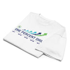 White t-shirt with 'One Percent Dail' logo on a white background