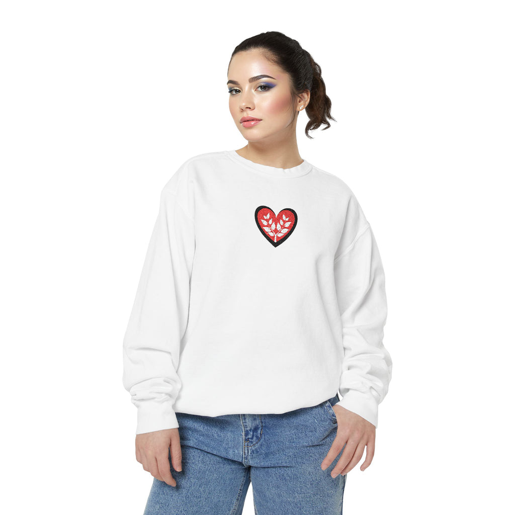 Embroidered Heart Crewneck Sweatshirt Small Red Sparkle Heart Design